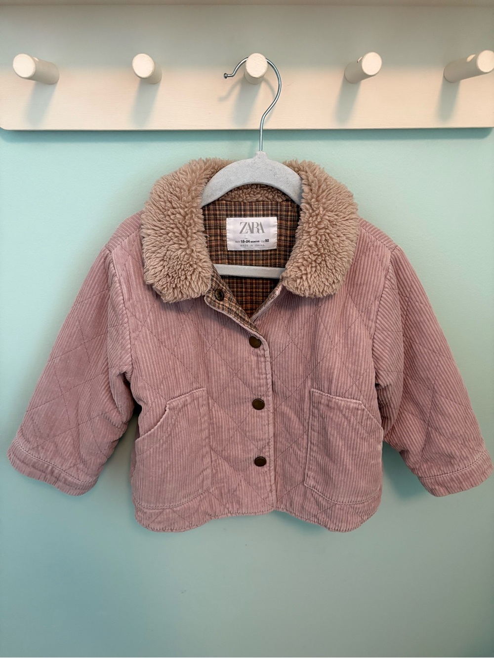 ZARA Kids Pink Corduroy Jacket with Faux Shearling Collar
